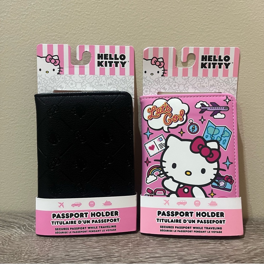 Set of 2 Hello Kitty Passport Holders NWT Travel Vacation Pink Black